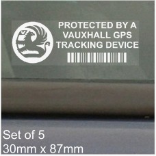 5 x VAUXHALL GPS Tracking Device Security WINDOW Stickers 87x30mm-Adam,Agila,Astra,Corsa,Insignia,Meriva,Tigra,Vectra,Zafira,Car,Van Alarm Tracker